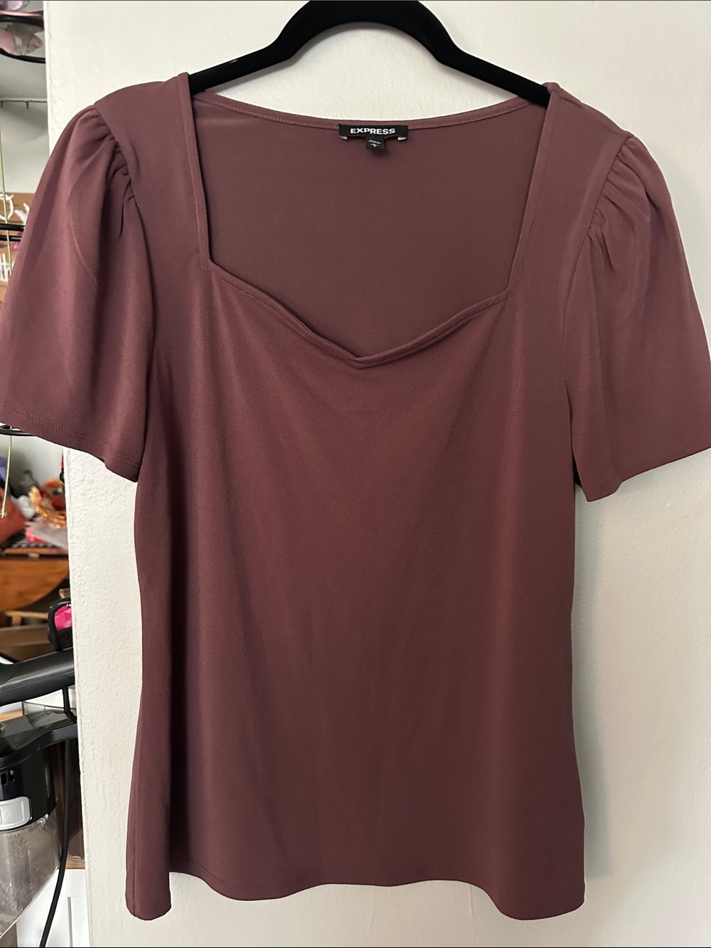 Express Women's Mauve Square Neck Puff Sleeve Top